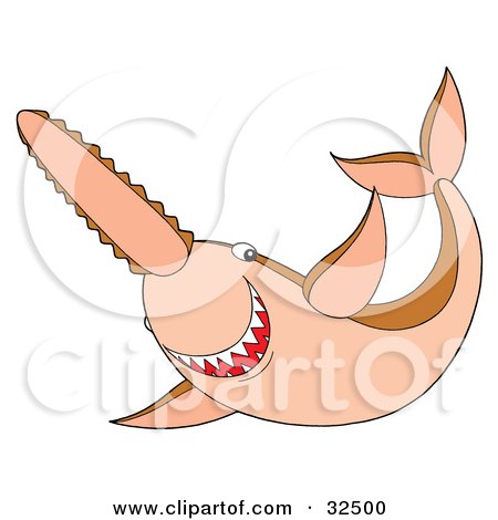 Clipart Illustration of a Brown Saw Fish Swimming by Alex Bannykh