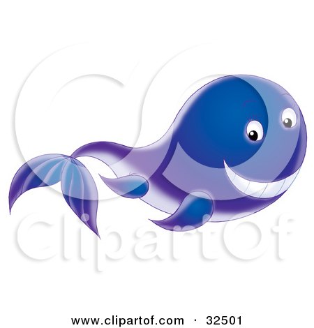 Clipart Illustration of a Cute Gradient Blue To Purple Whale Grinning While Swimming Past by Alex Bannykh