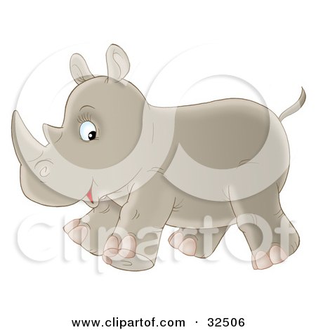 Clipart Illustration of a Cute Baby Rhino Glancing At The Viewer While Running Past by Alex Bannykh