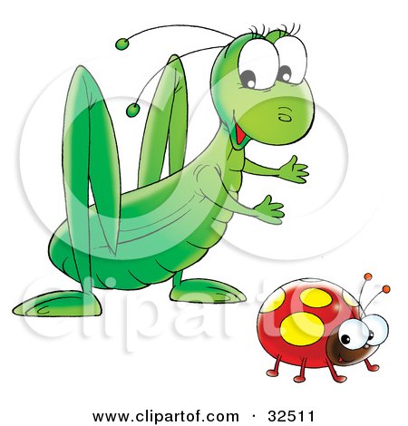Clipart Illustration of a Friendly Green Grasshopper Socializing With A Ladybug by Alex Bannykh