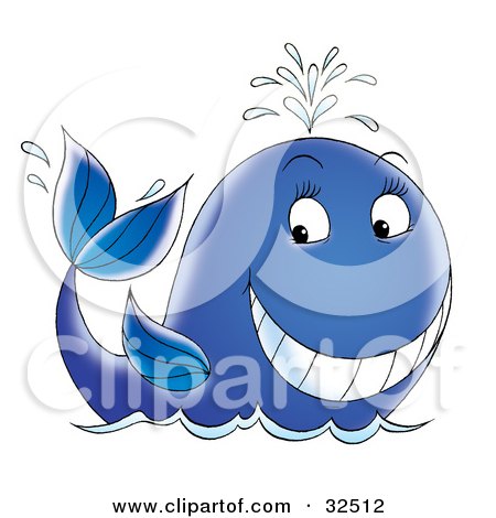Clipart Illustration of a Friendly Blue Whale Waving And Spurting Water Through Its Spout by Alex Bannykh