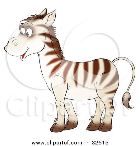 Clipart Illustration of a Cute Zebra With Brown Stripes On A White Base Coat by Alex Bannykh