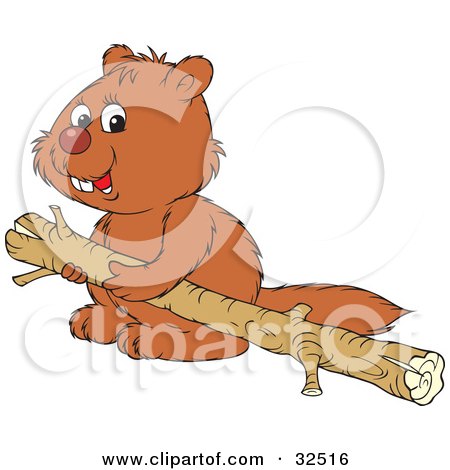 Clipart Illustration of a Cute Beaver Carrying A Wooden Log by Alex Bannykh