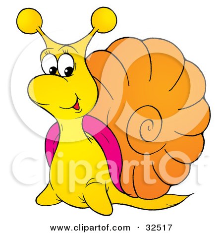 Clipart Illustration of a Friendly Yellow Snail With A Pink And Orange Shell by Alex Bannykh