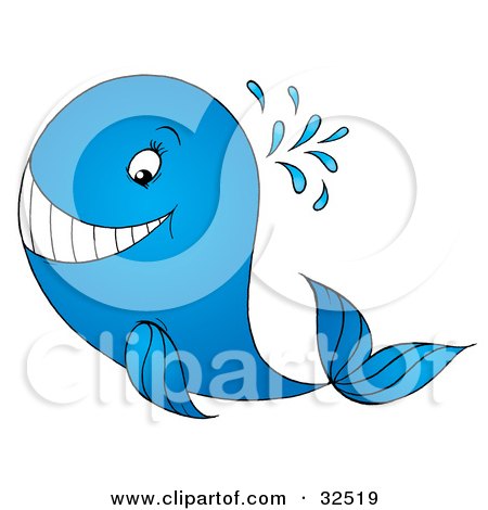 Clipart Illustration of a Spraying Blue Whale Grinning by Alex Bannykh