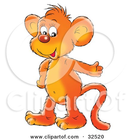 Clipart Illustration of a Happy Orange Monkey Smiling And Gesturing While Talking by Alex Bannykh