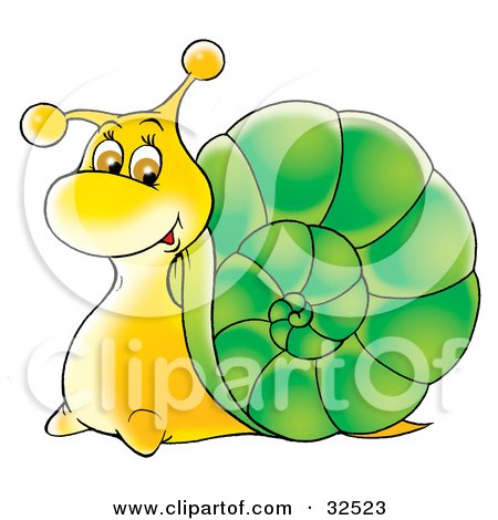 Clipart Illustration of a Happy Yellow Snail With A Green Shell by Alex Bannykh