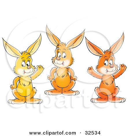 Clipart Illustration of a Group Of Three Friendly Orange And Yellow Bunny Rabbits by Alex Bannykh