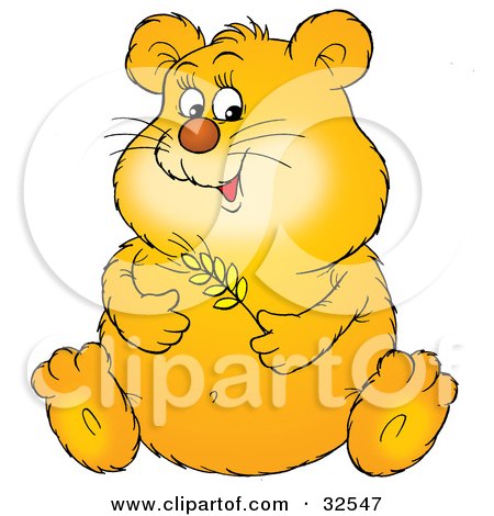 Clipart Illustration of a Chubby Hamster Holding A Stem Of Wheat And Rubbing His Belly by Alex Bannykh