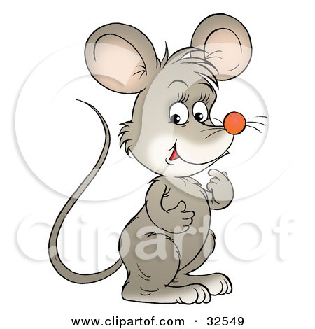Clipart Illustration of a Cute Gray Mouse Standing And Thinking by Alex Bannykh