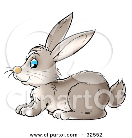 Clipart Illustration of a Cute Blue Eyed Gray Bunny Rabbit In Profile by Alex Bannykh