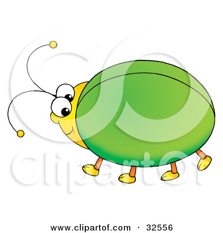 Clipart Illustration of a Cute And Chubby Green Beetle With A Yellow Head by Alex Bannykh