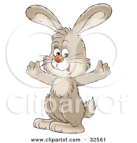 Clipart Illustration of a Happy Beige Bunny Holding His Arms Out by Alex Bannykh