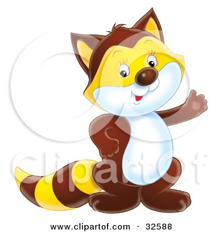 Clipart Illustration of a Friendly Brown Badger Or Raccoon With An Orange Face And Stripes On The Tail And A White Belly by Alex Bannykh