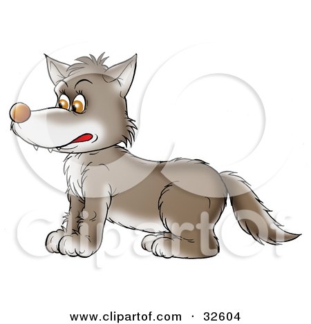 Clipart Illustration of a Brown Wolf In Profile, Facing Left by Alex Bannykh