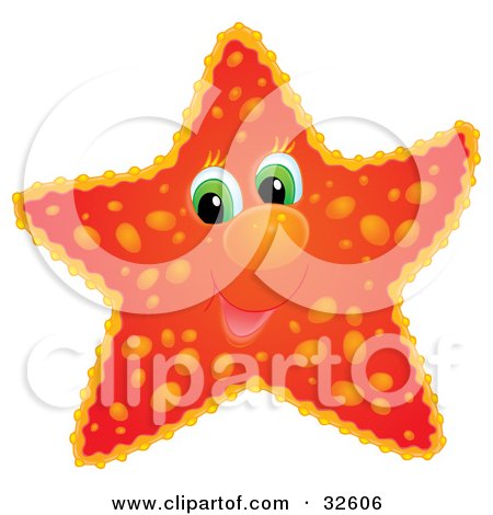 Clipart Illustration of a Cute Green Eyed Red Starfish With Orange Spots by Alex Bannykh