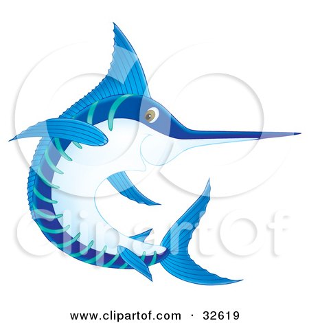 Clipart Illustration of a Blue And White Marlin or Swordfish Swimming by Alex Bannykh