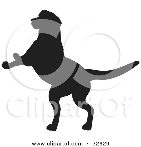 Clipart Illustration of a Jumping Dog Silhouetted In Black by KJ Pargeter