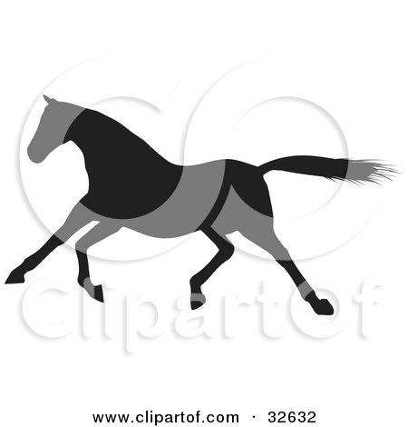 Clipart Illustration of a Galloping Black Silhouetted Horse by KJ Pargeter