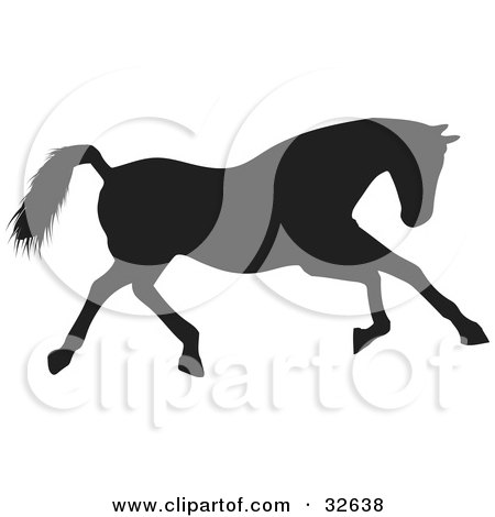 Clipart Illustration of a Running Black Silhouetted Horse by KJ Pargeter