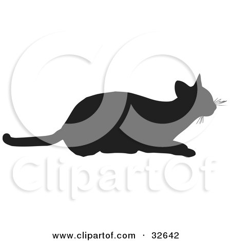 Clipart Illustration of a Frisky Cat Silhouetted In Black, Ready To Pounce by KJ Pargeter