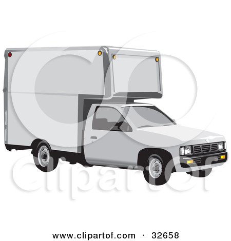 Clipart Illustration of a White Nissan Moving Truck by David Rey