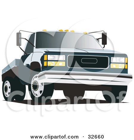 Clipart Illustration of a Dark Blue Flatbed Truck by David Rey