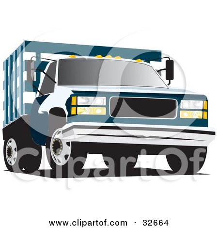 Clipart Illustration of a Blue Chevrolet C3500 Truck With A Crated Bed by David Rey