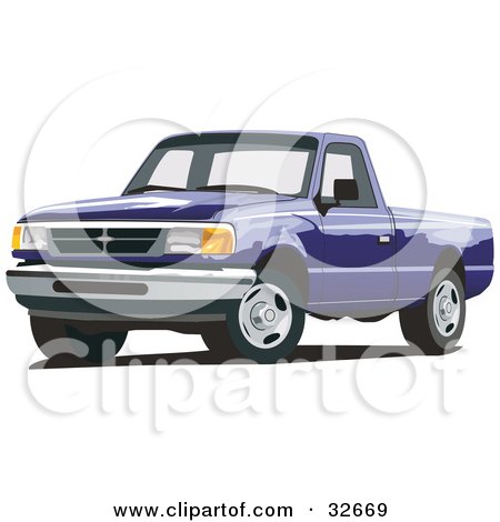 Clipart Illustration of a Blue Ford Ranger Pickup Truck by David Rey