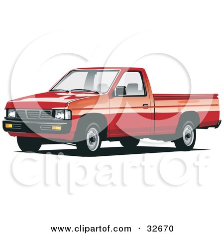Clipart Illustration of a Red Nissan Pickup Truck by David Rey