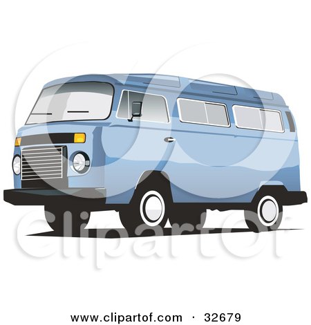 Clipart Illustration of a Sky Blue Combo Van by David Rey