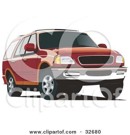 Clipart Illustration of a Red And Orange Ford Expedition SUV by David Rey