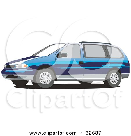 Clipart Illustration of a Blue Ford Windstar Minivan by David Rey