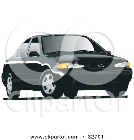 Clipart Illustration of a Black Ford Contour Car With Tinted Windows by David Rey