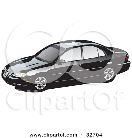 Clipart Illustration of a Black Cadillac Catera Car With Privacy Glass by David Rey