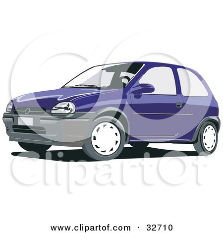 Clipart Illustration of a Blue Compact Chevrolet Car by David Rey