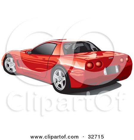 Clipart Illustration of a Rear View Of A Red Chevrolet Corvette With Black Tinted Windows by David Rey