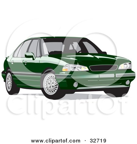 Clipart Illustration of a Parked Green Pontiac Bonneville by David Rey