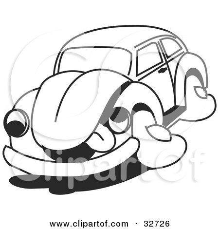 Clipart Illustration of an Exhausted Slug Bug Hanging Its Tongue Out by David Rey