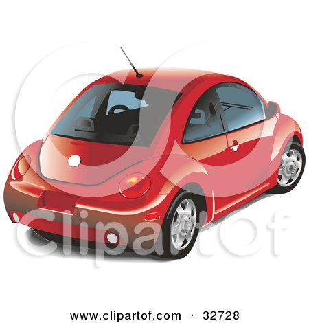 Clipart Illustration of a Red Volkswagen Slug Bug Car With Window Tint by David Rey