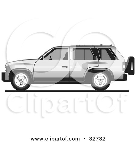 Clipart Illustration of a Silver Tata Sumo Or Isuzu Rodeo SUV In Profile by David Rey