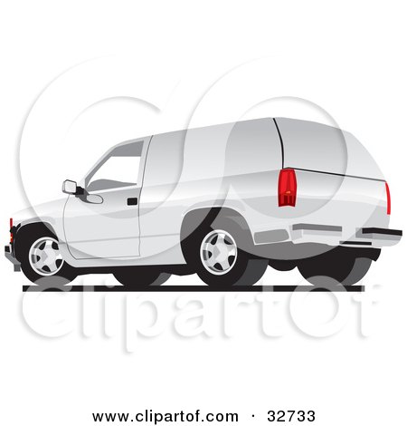 Clipart Illustration of a White Chevy Silverado SUV With White Paneled Windows by David Rey