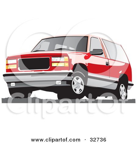 Clipart Illustration of a Red Chevy Silverado SUV by David Rey
