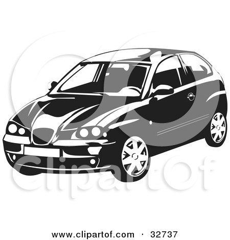 Clipart Illustration of a Black And White SEAT Ibiza Car by David Rey