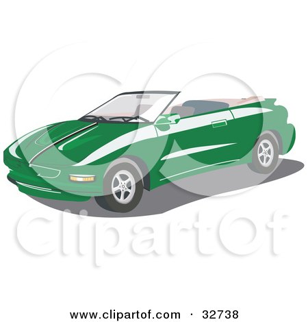 Clipart Illustration of a Green Convertible Pontiac Firebird Car by David Rey