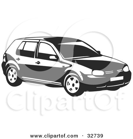 Clipart Illustration of a Black And White Volkswagen Golf Car by David Rey