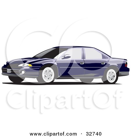 Clipart Illustration of a Dark Blue Dodge Intrepid Car With Tinted Windows by David Rey