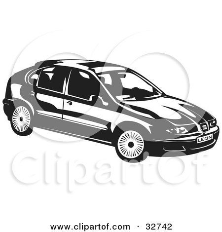 Clipart Illustration of a Black And White SEAT Leon Car by David Rey