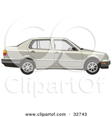 Clipart Illustration of a Beige Volkswagen Jetta Car by David Rey