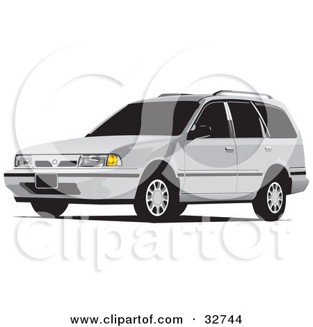 Clipart Illustration of a White Station Wagon Car With Tinted Windows by David Rey
